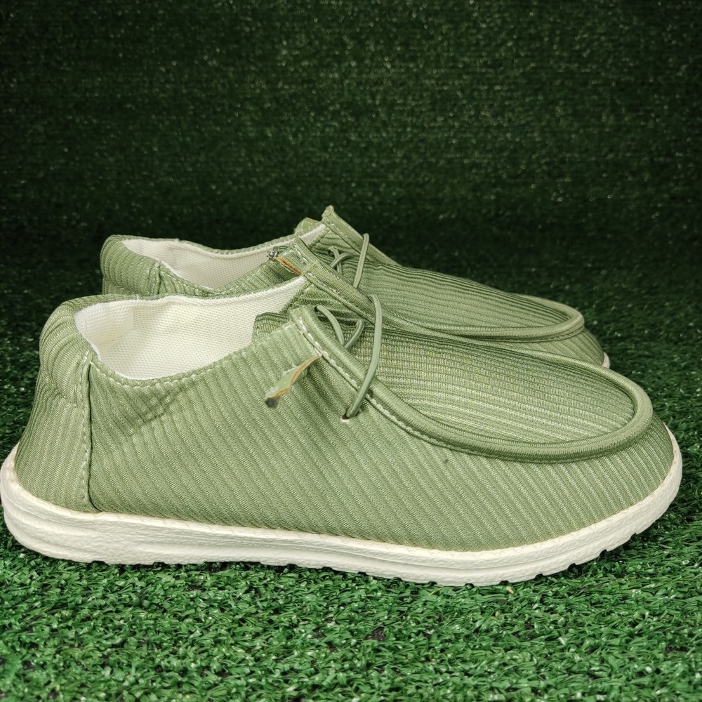Unbranded Loafers Women 36 Green Corduroy Ribbed Slip On Moccasins Bungee Laces